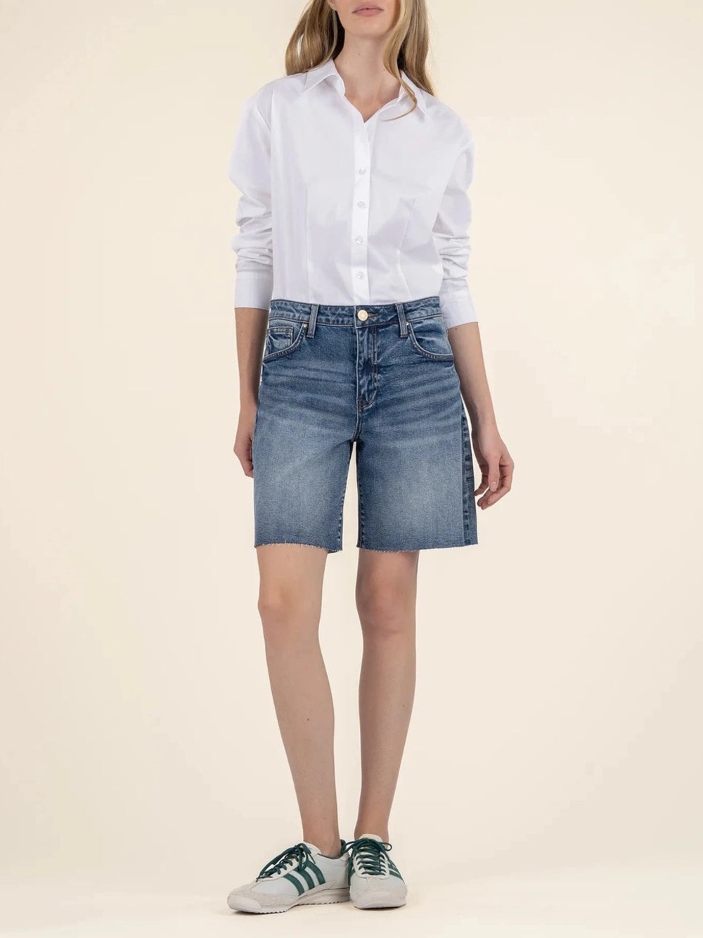 KUT From The Kloth Hailey High Rise Bermuda Shorts Size 8 Raw Hem Denim - Picture 1 of 10